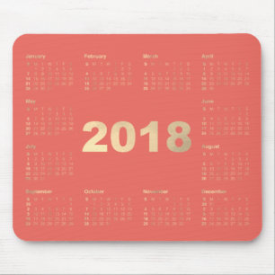 Tapis De Souris Calendrier 2018 Coral Faux Gold Metallic Minimal