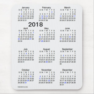 Tapis De Souris Calendrier 2018 de vacances de gros caractères pa