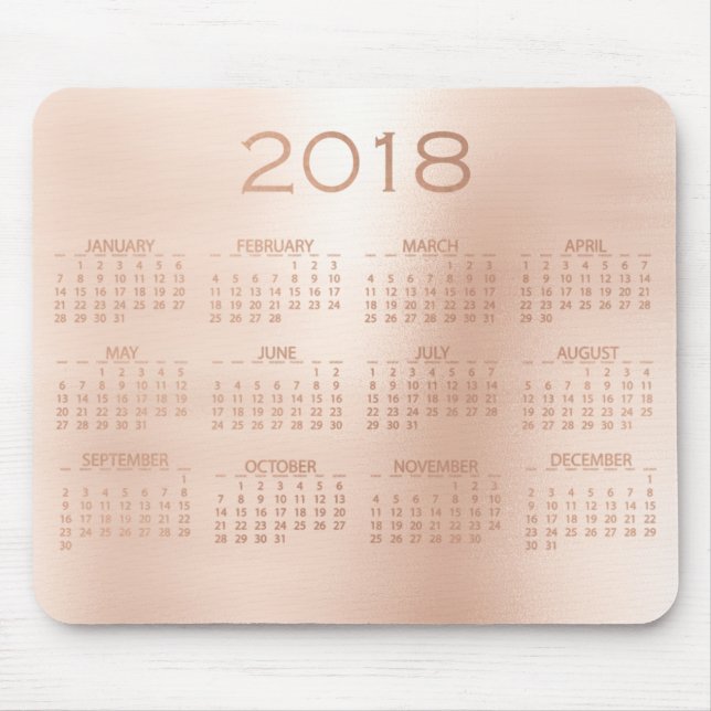 Tapis De Souris Calendrier 2018 Rose Gold Metallic Blush (Devant)