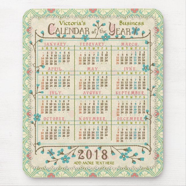 Tapis De Souris Calendrier 2018 (Voir la description pour la nouve (Devant)