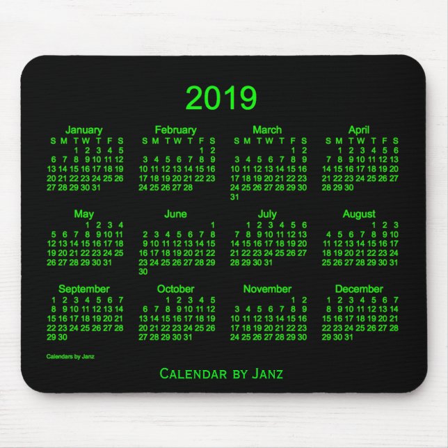 Tapis De Souris Calendrier 2019 vert au néon par Janz (Devant)