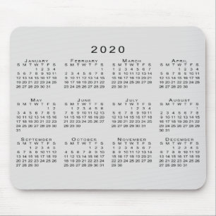Tapis De Souris Calendrier 2020 Simple Gris et Noir