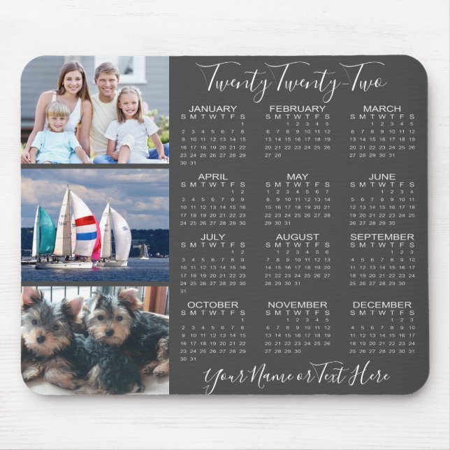 Tapis De Souris Calendrier 2022 3 Collage photo Script élégant gri (Devant)
