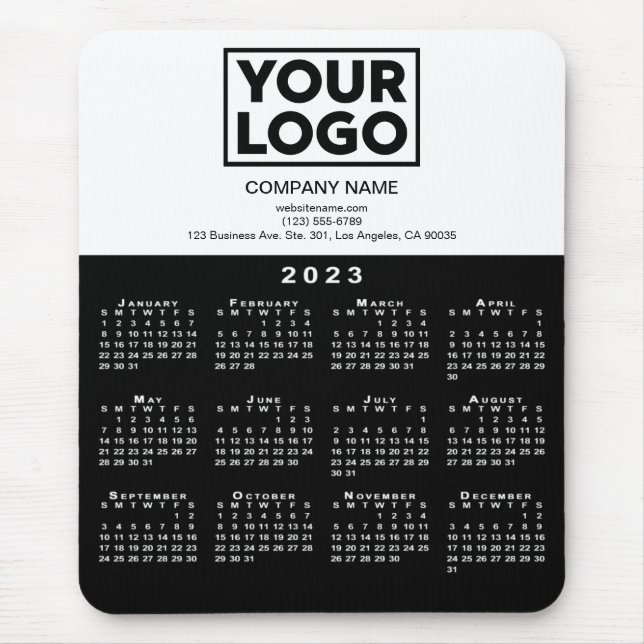 Tapis De Souris Calendrier 2023 Entreprise Logo et texte noir blan (Devant)