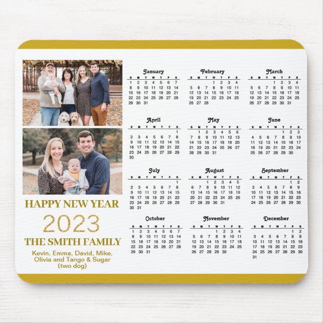 Tapis De Souris Calendrier 2023 Gold Script Simple Photo Famille M (Devant)