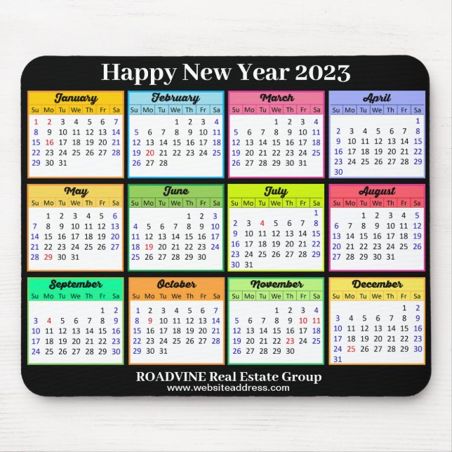 Tapis De Souris Calendrier 2023 Simple White Black Script Business (Devant)