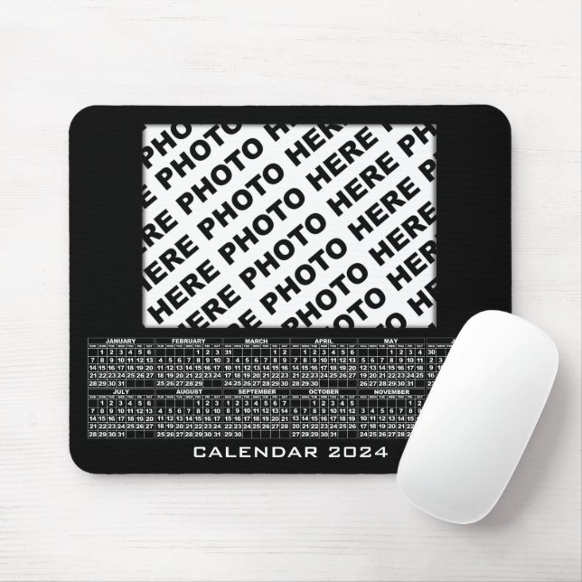 Tapis De Souris Calendrier 2024 Ajouter 1 Photos Mousepad Noir (Avec souris)