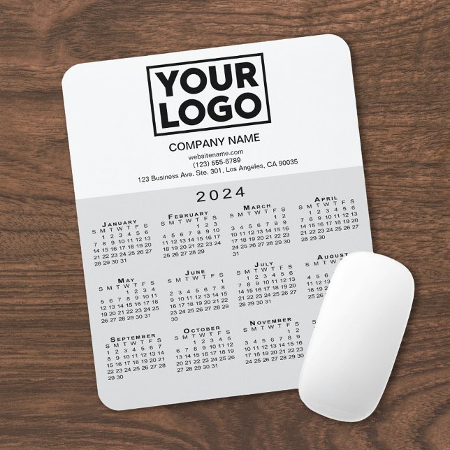 Tapis De Souris Calendrier 2024 Entreprise Logo et texte gris blan (In Situ)