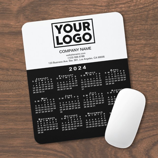 Tapis De Souris Calendrier 2024 Entreprise Logo et texte noir blan (In Situ)
