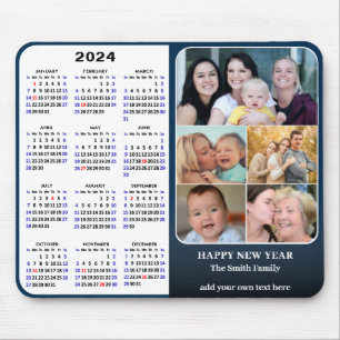 Tapis De Souris Calendrier 2024 Famille Bleue Photo Collage US Hol