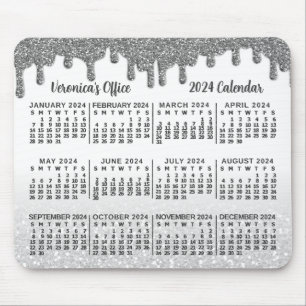 Tapis De Souris Calendrier 2024 Faux Silver Parties scintillant Dr