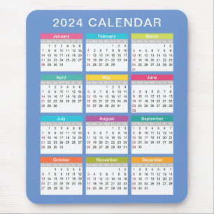 Tapis De Souris Calendrier 2024 mignon et coloré Mousepad