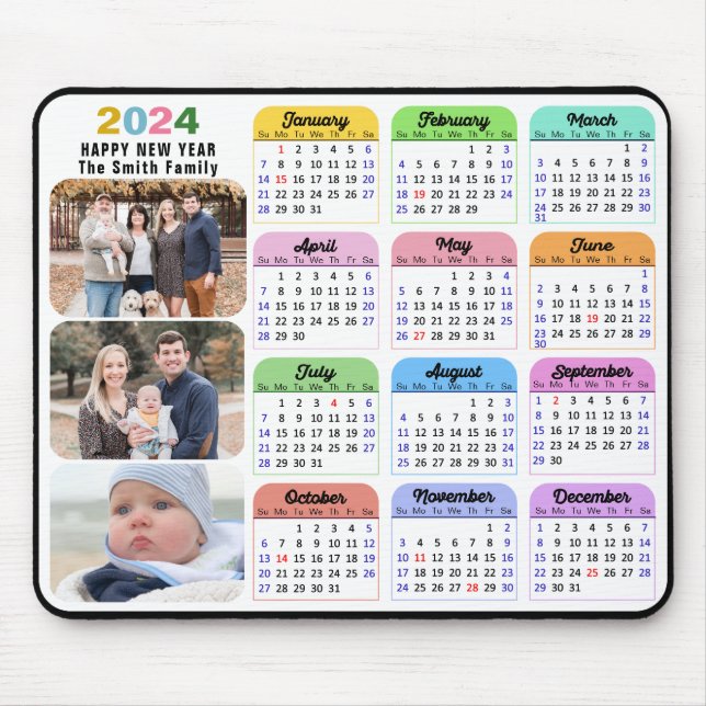 Tapis De Souris Calendrier 2024 Minimaliste 3 photo de famille col (Devant)