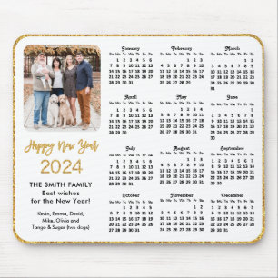 Tapis De Souris Calendrier 2024 Parties scintillant d'or Script fa