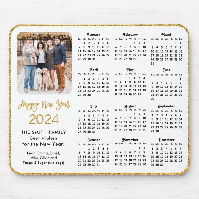 Tapis De Souris Calendrier 2024 Parties scintillant d'or Script fa (Devant)