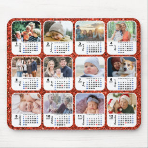 Tapis De Souris Calendrier 2024 Parties scintillant rouge 12 Colla