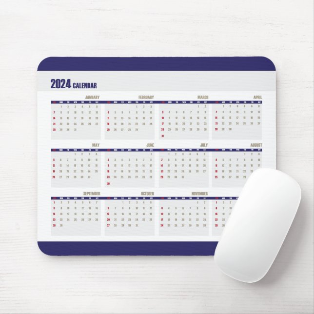 Tapis De Souris Calendrier 2024 Simple Entreprise Blue Mousepad (Avec souris)