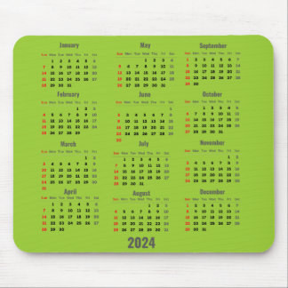 Tapis De Souris Calendrier 2024 Vert Jaune 52 Semaines