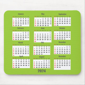 Tapis De Souris Calendrier 2024 Vert Jaune 52 Semaines