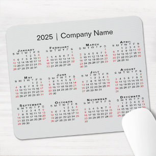 Tapis De Souris Calendrier 2025 avec nom de société sur gris clair