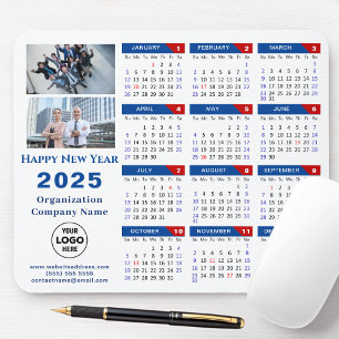 Tapis De Souris Calendrier 2025 Business Logo Moderne Bleu Rouge S