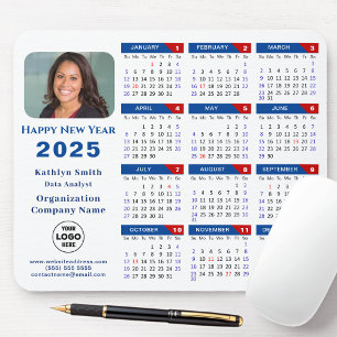 Tapis De Souris Calendrier 2025 Business Logo Moderne Bleu Rouge S