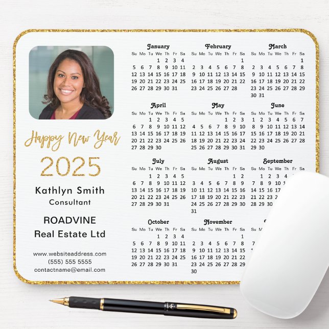 Tapis De Souris Calendrier 2025 Business Photo Elegant Gold Partie (Créateur téléchargé)