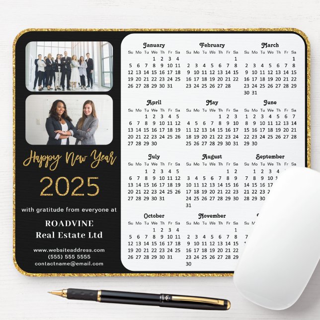 Tapis De Souris Calendrier 2025 Business Photo Elegant Gold Partie (Créateur téléchargé)