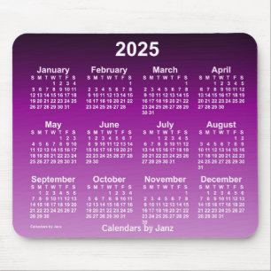 Tapis De Souris Calendrier 2025 du néon pourpre défraîchi par J