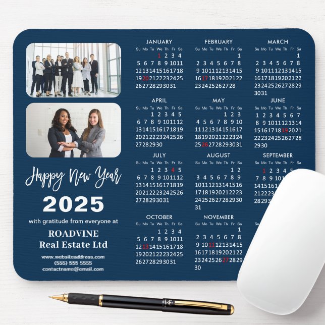 Tapis De Souris Calendrier 2025 Entreprise 2 Photo Moderne Bleu Si (Créateur téléchargé)