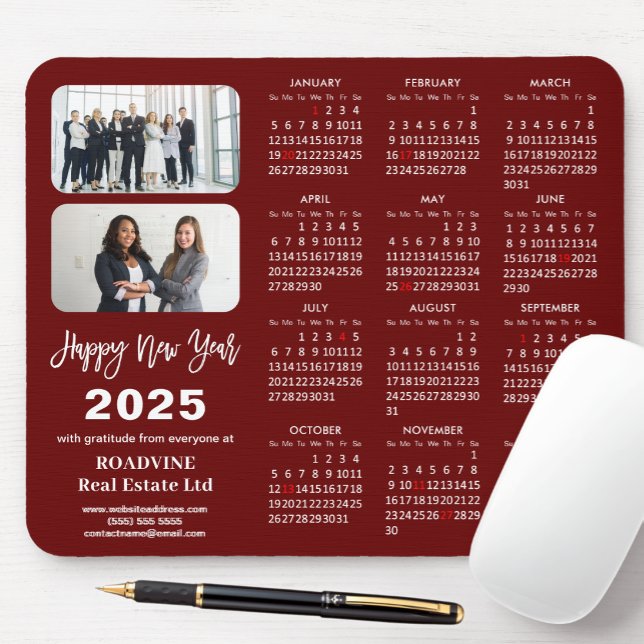 Tapis De Souris Calendrier 2025 Entreprise 2 Photo Moderne Rouge S (Créateur téléchargé)