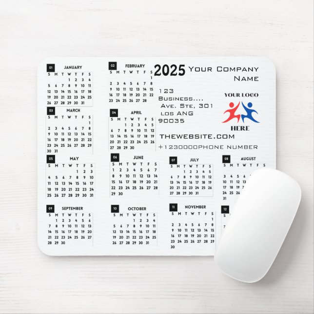 Tapis De Souris Calendrier 2025 Entreprise Logo et texte (Avec souris)