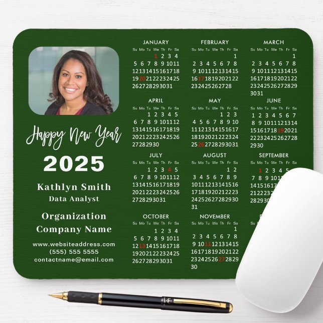 Tapis De Souris Calendrier 2025 Entreprise Photo Moderne Vert Simp (Créateur téléchargé)