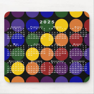 Tapis De Souris Calendrier 2025 LGBTQ Pois arc-en-ciel en noir