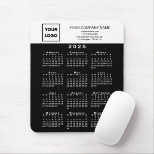 Tapis De Souris Calendrier 2025 Logo d'entreprise et texte noir bl