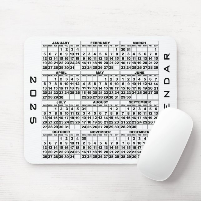 Tapis De Souris Calendrier 2025 Mousepad Blanc (Avec souris)