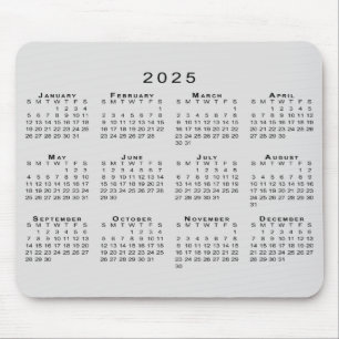 Tapis De Souris Calendrier 2025 Simple Gris et Noir