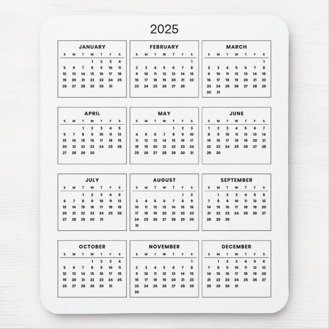 Tapis De Souris Calendrier 2025 simple mais élégant | Tapis de sou (Devant)