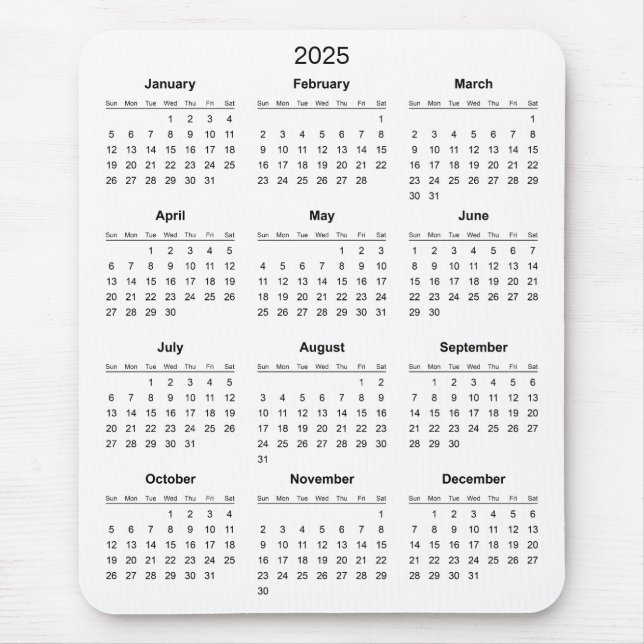 Tapis De Souris Calendrier 2025 simple mais élégant | Tapis de sou (Devant)
