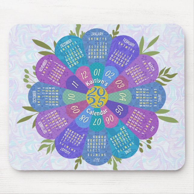 Tapis De Souris Calendrier 2025 Unique Boho Purple Flower personna (Devant)