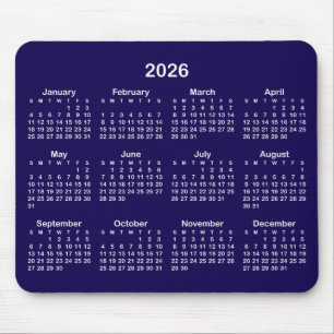 Tapis De Souris Calendrier 2026 Bleu foncé et Blanc