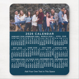 Tapis De Souris Calendrier 2026 Bleu Photo Personnalisée Nom Gras