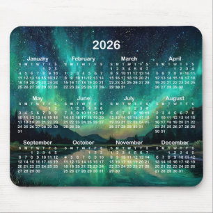 Tapis De Souris Calendrier 2026 de paysage nocturne auroral