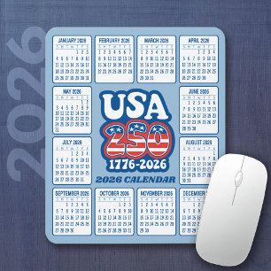 Tapis De Souris Calendrier 2026 - États-Unis 250 Rouge Blanc Bleu