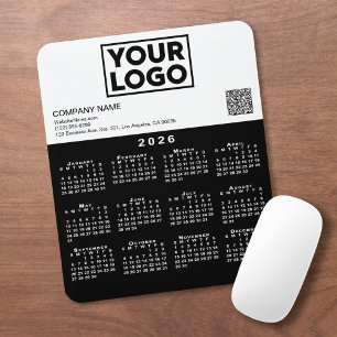 Tapis De Souris Calendrier 2026 Logo Entreprise Code QR Noir Blanc