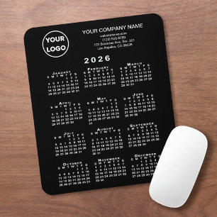 Tapis De Souris Calendrier 2026 Logo et Texte Entreprise Noir