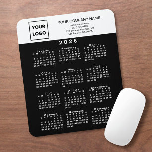 Tapis De Souris Calendrier 2026 Logo et Texte Entreprise Noir Blan