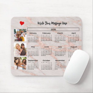 Tapis De Souris Calendrier 2026 Magnet Collage Photo Marbre Rose
