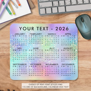 Tapis De Souris Calendrier 2026 Parties scintillant arc-en-ciel