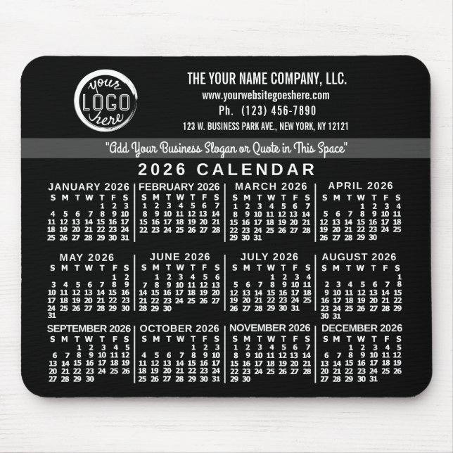 Tapis De Souris Calendrier 2026 personnalisé avec logo et nom d'en (Devant)